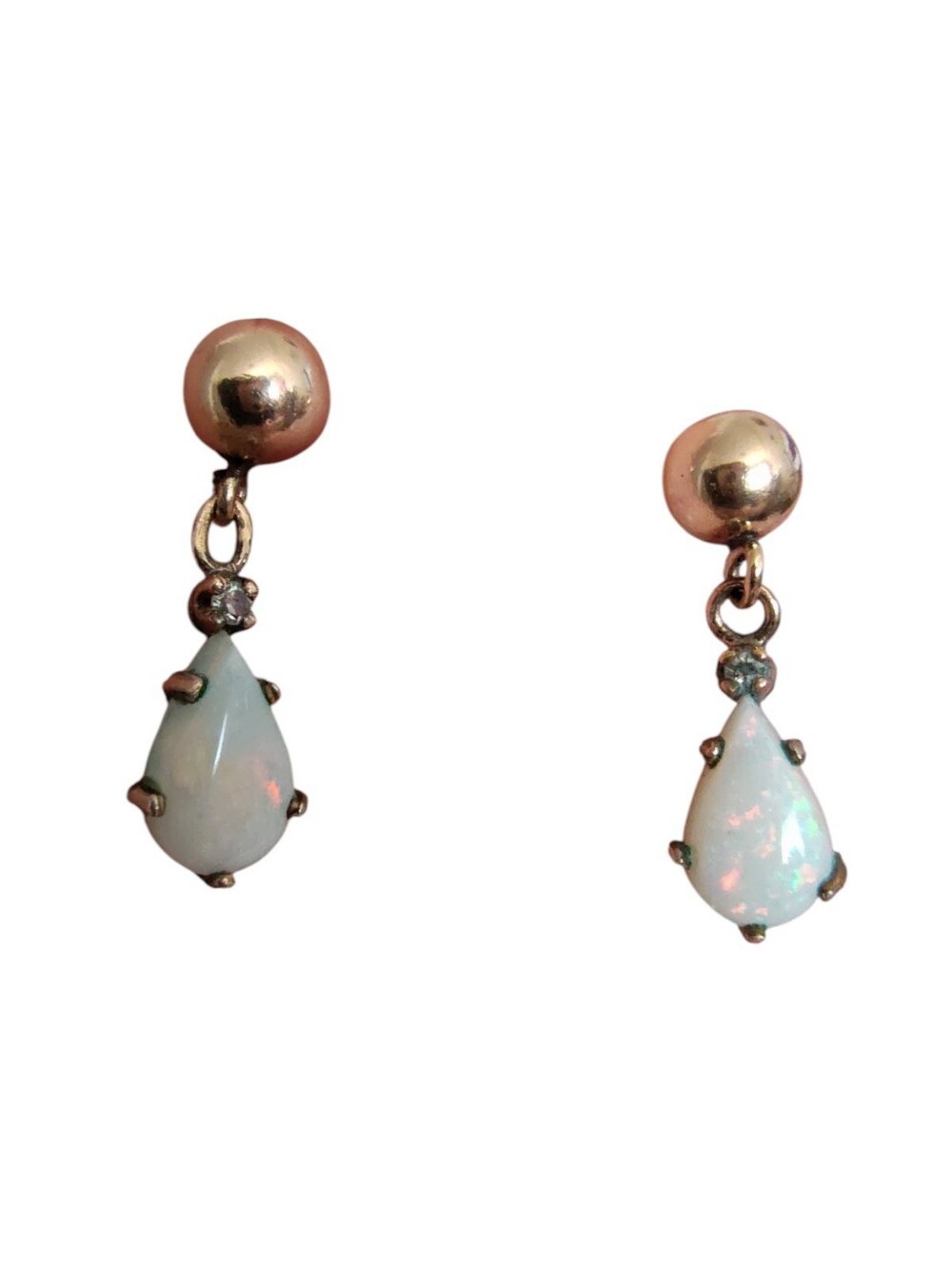 10K Gold Tested Opal Teardrop Dangle Stud Earrings